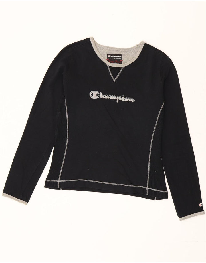 Champion Womens Heritage Classics Graphic Top Long Sleeve UK 10 Small Black