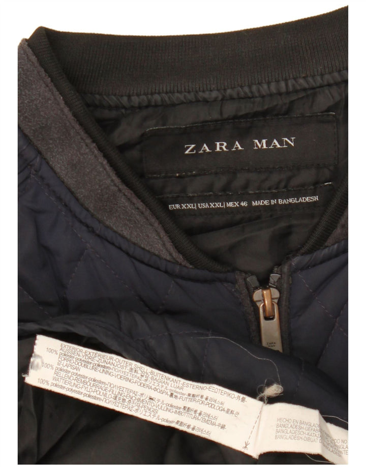 Zara Mens Quilted Gilet UK 44 2XL Navy Blue Polyester