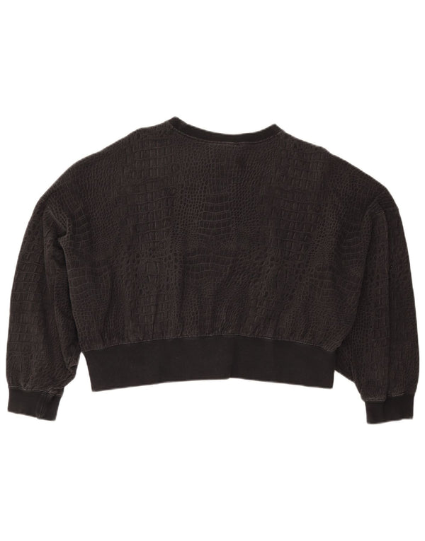 Adidas Womens Crop Sweatshirt Jumper UK 10 Small Black Animal Print