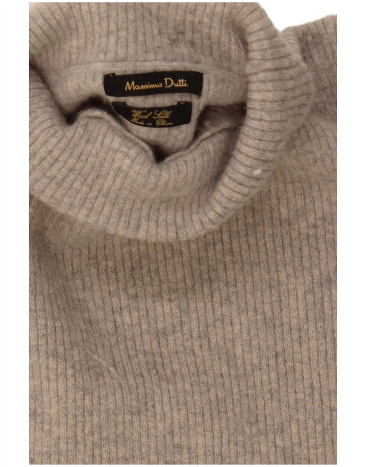 Massimo Dutti Womens Roll Neck Jumper Sweater UK 12 Medium Grey Wool