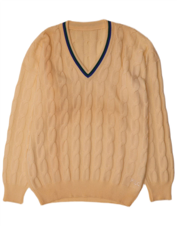 Fila Mens V-Neck Jumper Sweater IT 54 XL Beige Wool