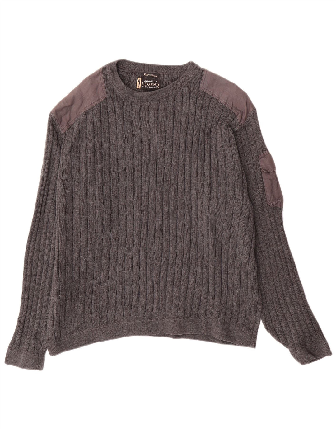 Eddie Bauer Mens Crew Neck Jumper Sweater Large Grey Colourblock Cotton