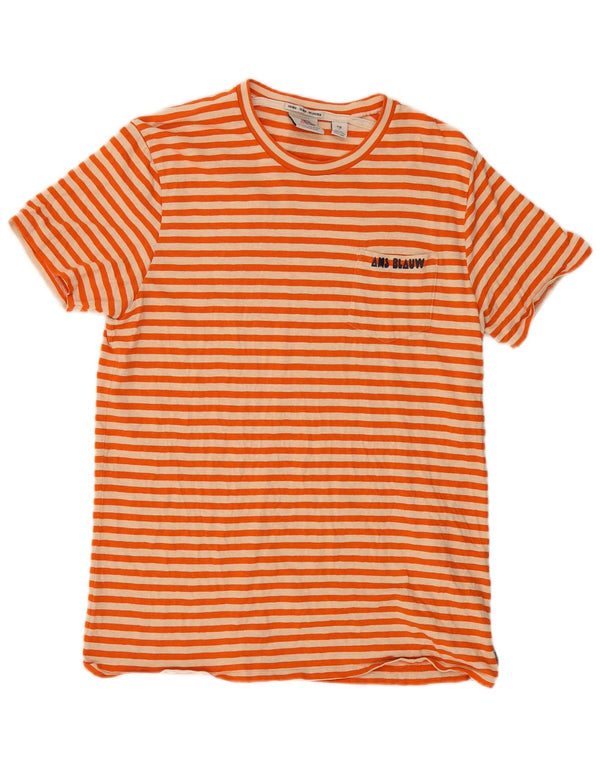 SCOTCH & SODA Womens T-Shirt Top UK 14 Large Orange Striped Cotton