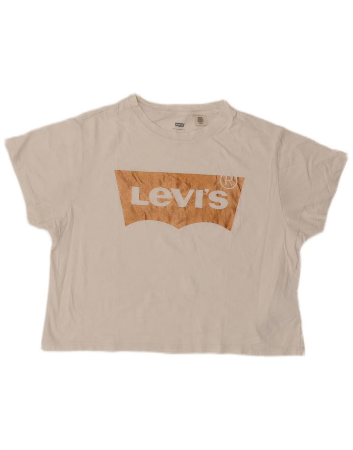 LEVI'S Womens Oversized Graphic T-Shirt Top UK 10 Small Off White