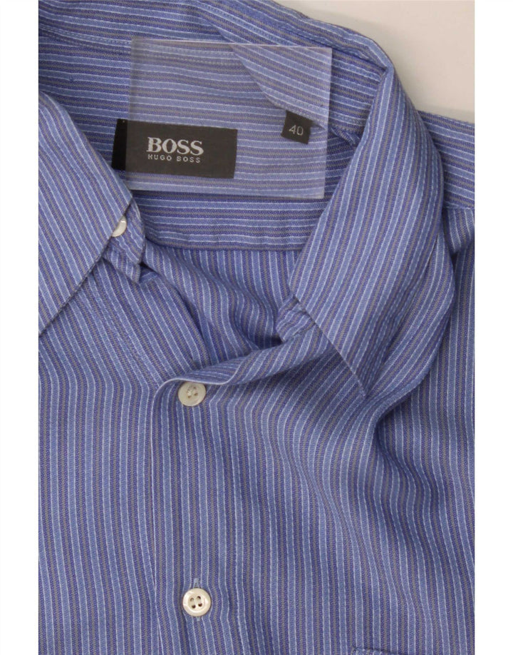 Hugo Boss Mens Shirt Size 40 Medium Blue Striped Cotton Classic