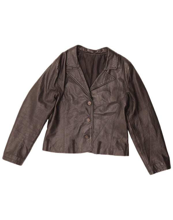 Conbipel Womens 3 Button Leather Blazer Jacket UK 14 Medium Black