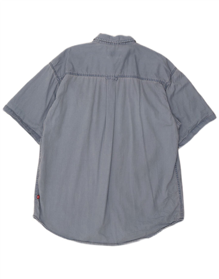 Wrangler Mens Short Sleeve Shirt Large Blue Cotton