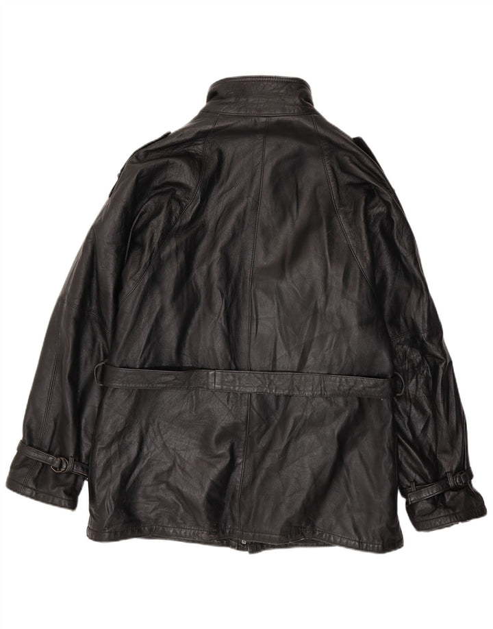 VINTAGE Mens Military Leather Jacket UK 38 Medium Black Leather