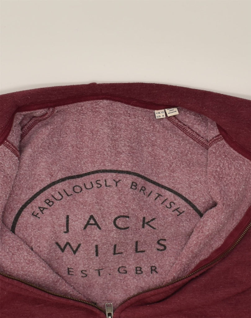 JACK WILLS Womens Zip Hoodie Sweater UK 12 Medium Burgundy Cotton | Vintage Jack Wills | Thrift | Second-Hand Jack Wills | Used Clothing | Messina Hembry 