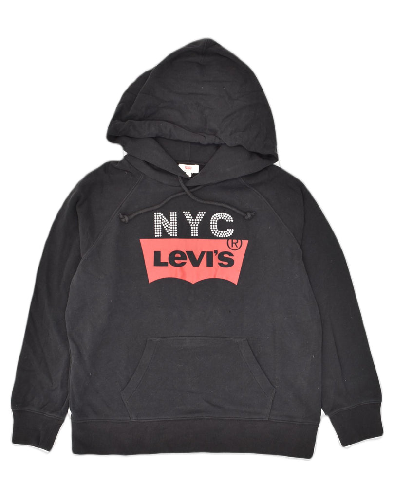 LEVI'S Womens Graphic Hoodie Jumper UK 12 Medium Black Cotton | Vintage Levi's | Thrift | Second-Hand Levi's | Used Clothing | Messina Hembry 