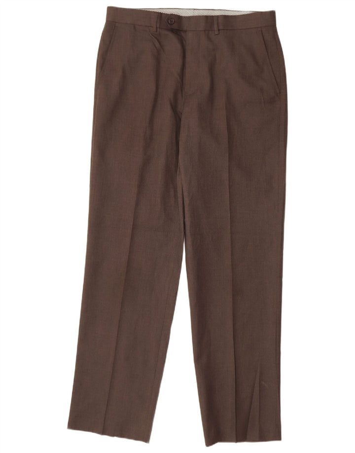 MARKS & SPENCER Mens Straight Suit Trousers W34 L33 Brown Polyester