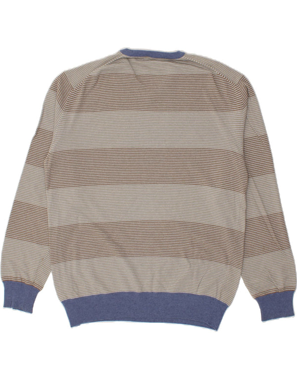 KAPPA Mens V-Neck Jumper Sweater 2XL Grey Striped Merino Wool