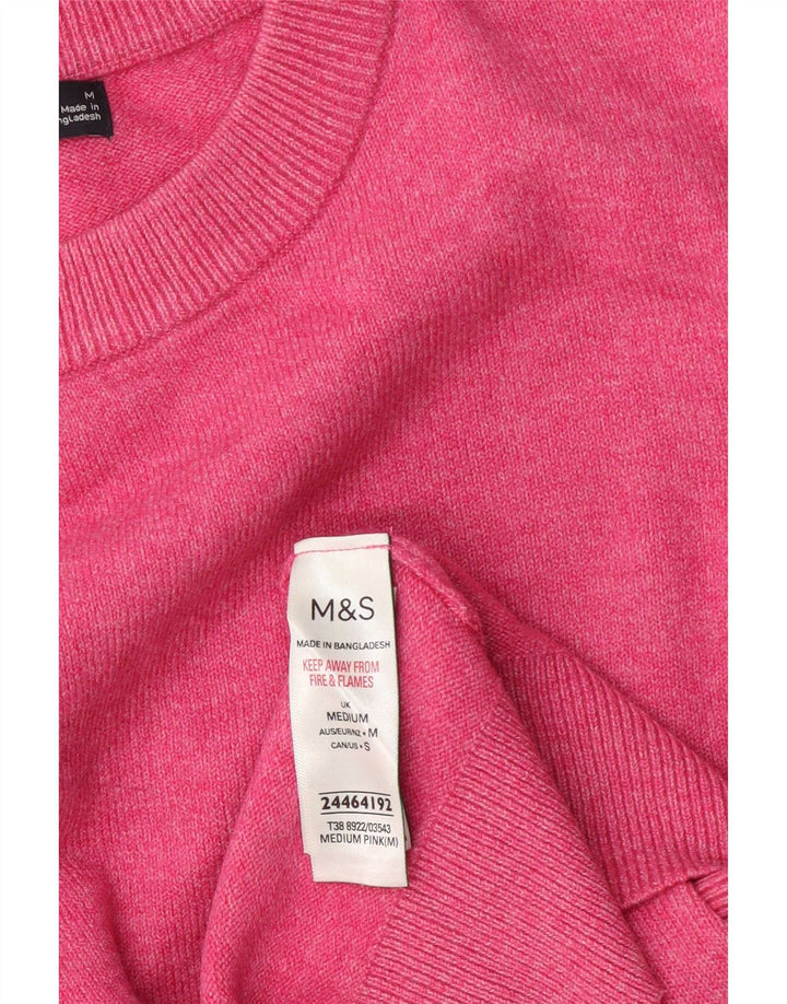 Marks & Spencer Womens Crew Neck Jumper Sweater UK 14 Medium Pink Polyester