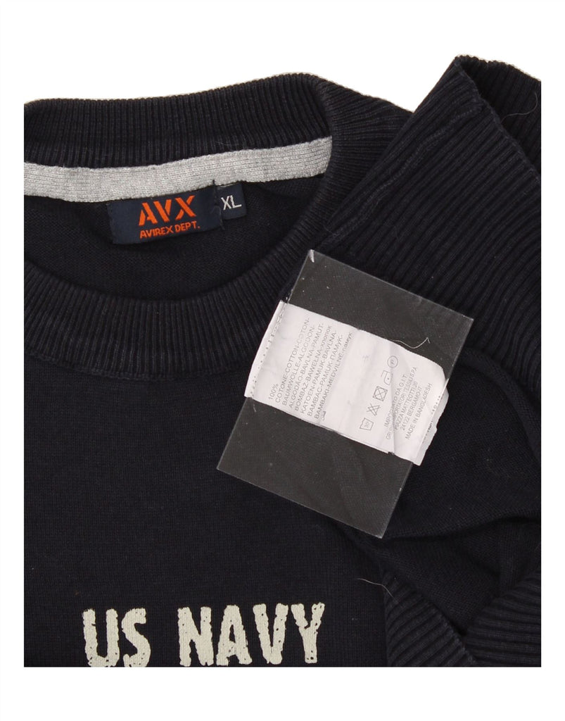 AVIREX Mens Graphic Crew Neck Jumper Sweater XL Navy Blue Cotton Vintage Avirex and Second-Hand Avirex from Messina Hembry 