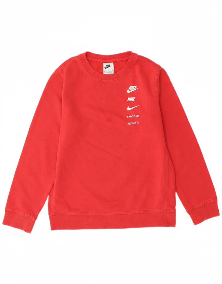 NIKE Boys Swoosh Graphic Sweatshirt Jumper 10-11 Years Medium  Red Cotton