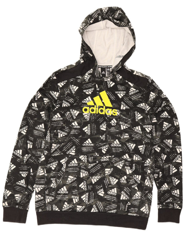Adidas Boys Graphic Hoodie Jumper 15-16 Years Black Cotton