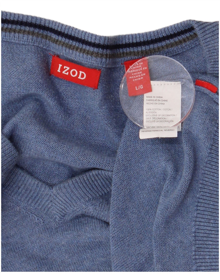 IZOD Mens V-Neck Jumper Sweater Large Blue Cotton