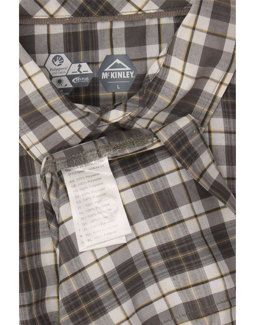 MC KINLEY Mens Short Sleeve Shirt Large Grey Check Polyester