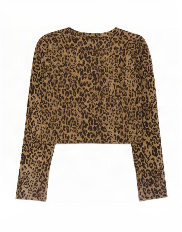 Zara Womens Crop Top Long Sleeve UK 12 Medium Brown Animal Print Polyester