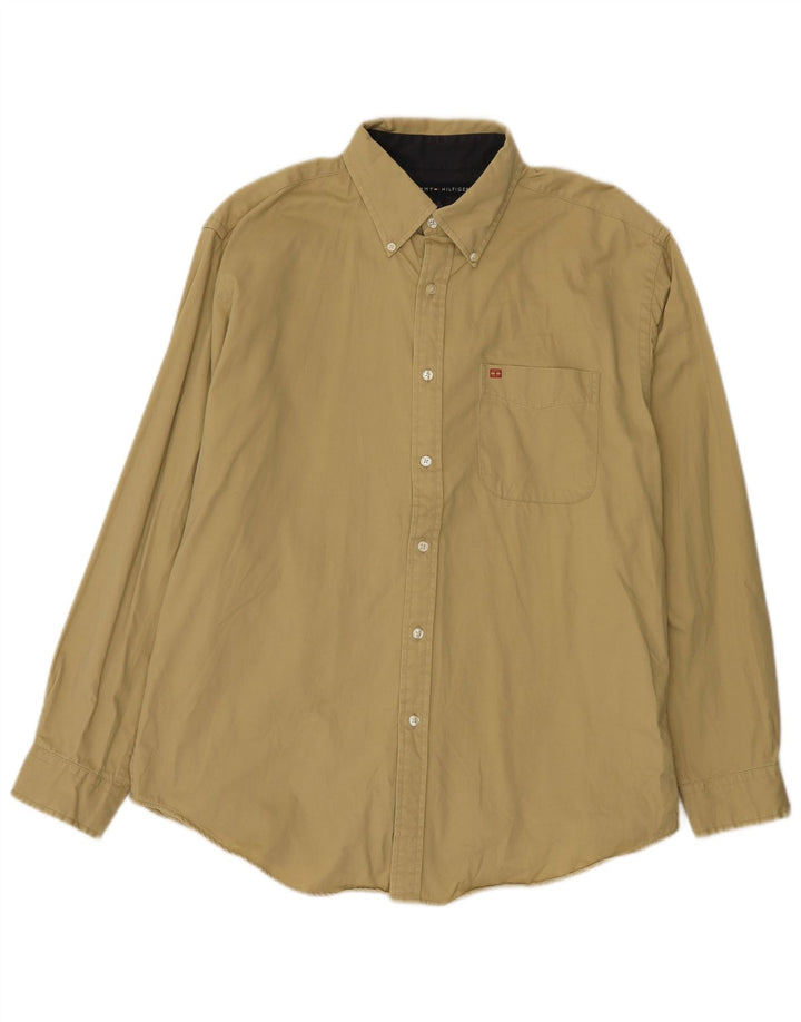 Tommy Hilfiger Mens Shirt Large Beige Cotton