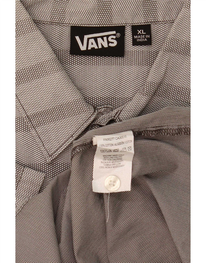 Vans Mens Short Sleeve Shirt XL Grey Striped Cotton