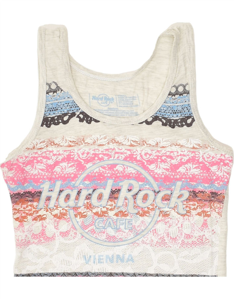 HARD ROCK CAFE Girls Vienna Graphic Vest Top 4-5 Years XS Grey Colourblock | Vintage Hard Rock Cafe | Thrift | Second-Hand Hard Rock Cafe | Used Clothing | Messina Hembry 