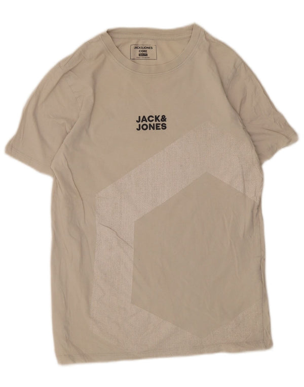 Jack & Jones Mens Slim Fit Graphic T-Shirt Top Medium Beige Colourblock