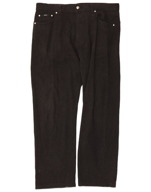 HUGO BOSS Mens Alabama Straight Corduroy Trousers W38 L32 Black Viscose