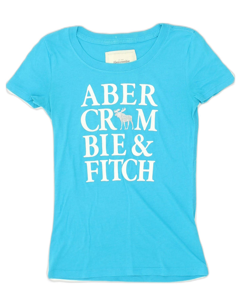 ABERCROMBIE & FITCH Womens Graphic T-Shirt Top UK 4 XS Blue Cotton | Vintage Abercrombie & Fitch | Thrift | Second-Hand Abercrombie & Fitch | Used Clothing | Messina Hembry 