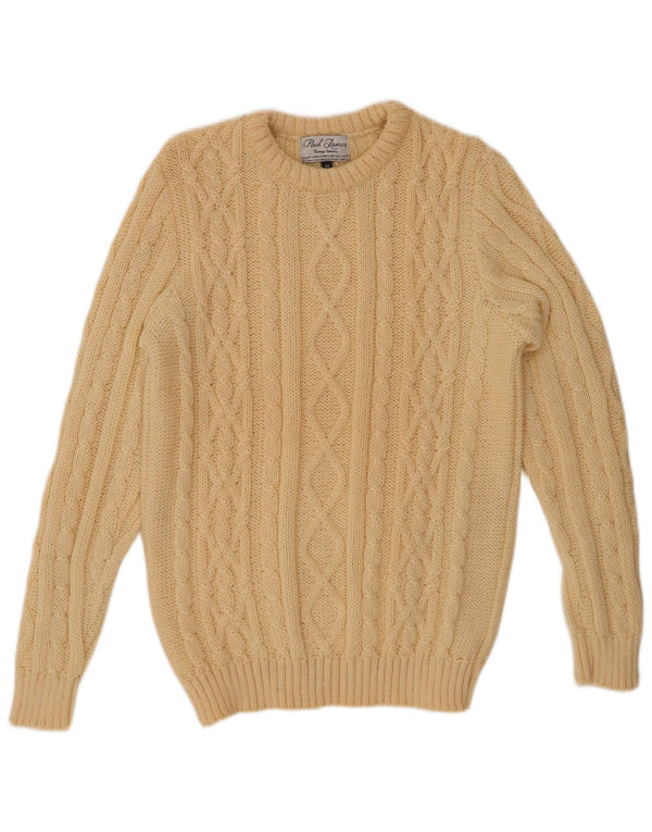 PAUL JAMES Mens Boat Neck Jumper Sweater Medium Beige Wool