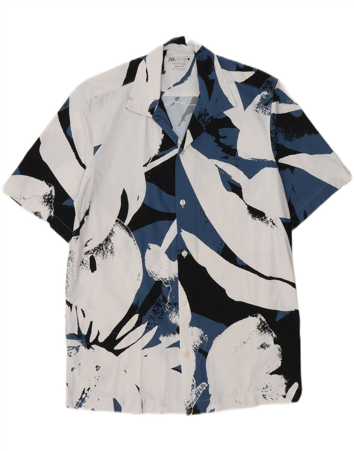 ZARA Mens Regular Fit Short Sleeve Shirt Small Blue Floral Polyamide Vintage Zara and Second-Hand Zara from Messina Hembry 