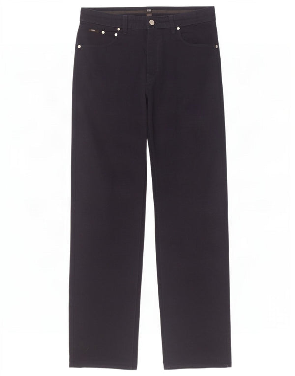 Hugo Boss Mens Straight Casual Trousers W34 L34 Navy Blue Cotton