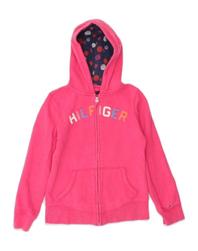 TOMMY HILFIGER Girls Graphic Zip Hoodie Sweater 12-13 Years Large Pink | Vintage Tommy Hilfiger | Thrift | Second-Hand Tommy Hilfiger | Used Clothing | Messina Hembry 