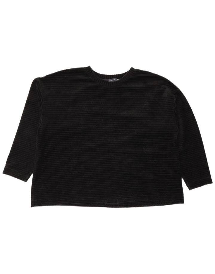 Marks & Spencer Womens Velour Sweatshirt Jumper UK 14 Large  Black Cotton
