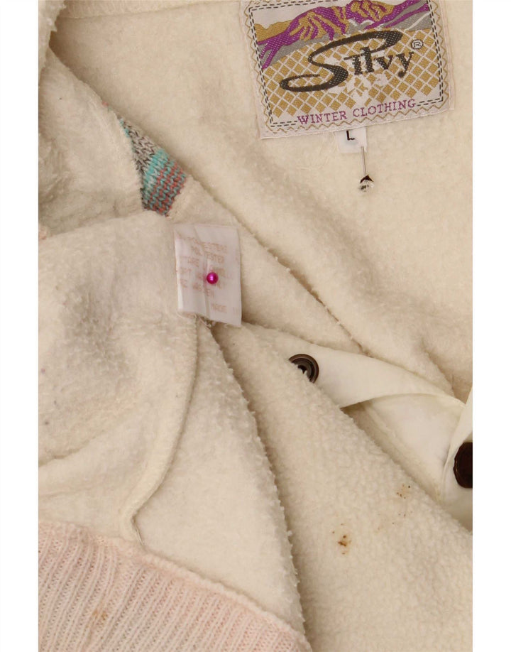 Silvy Mens Button Neck Fleece Jumper Large Off White Fair Isle Polyester