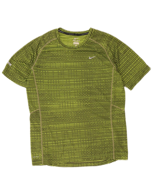 Nike Womens Dri Fit T-Shirt Top UK 14 Medium Green Striped Polyester