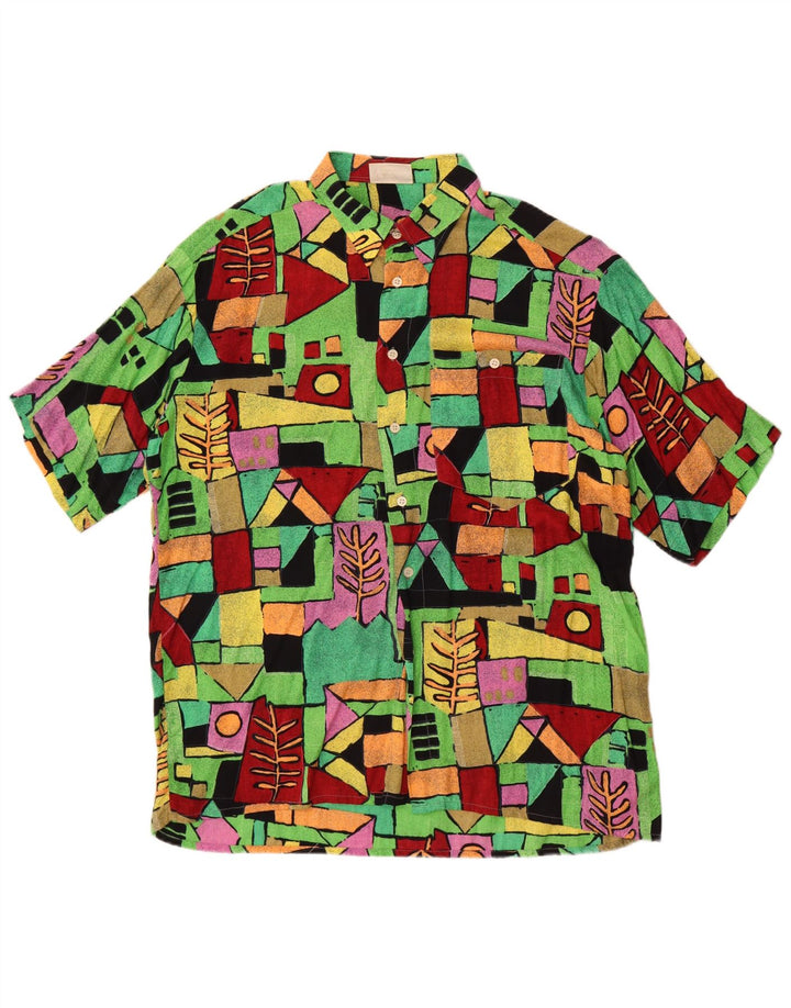 Vintage Mens Short Sleeve Shirt Large Multicoloured Geometric