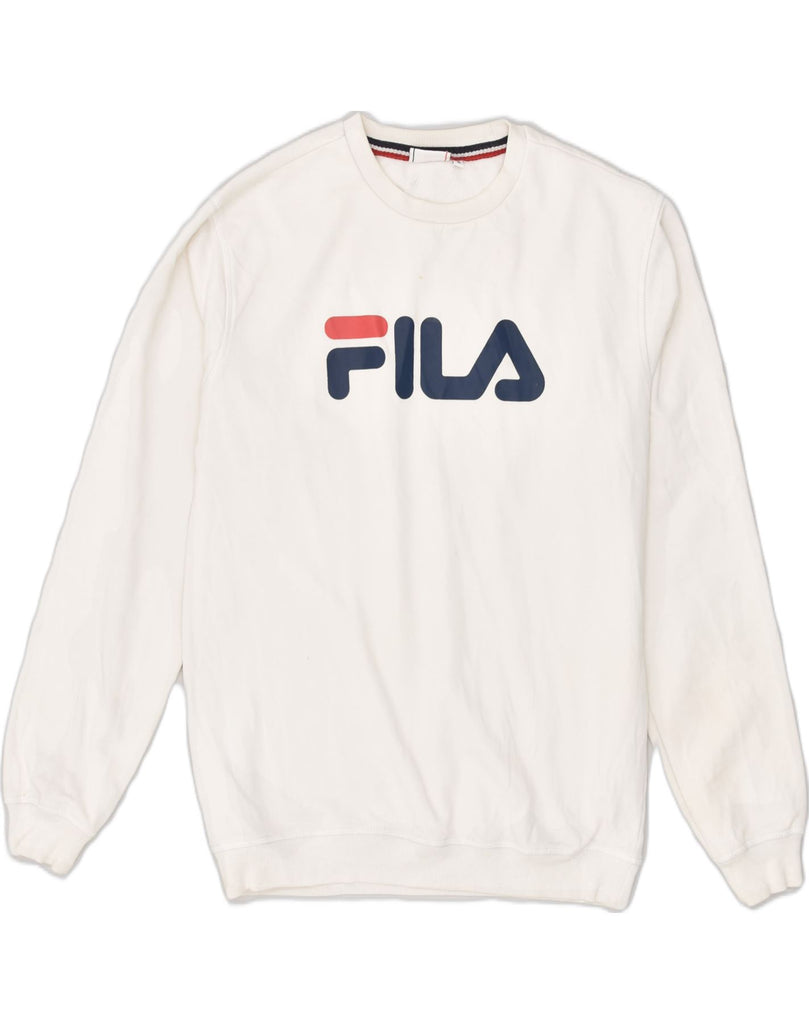 FILA Mens Graphic Sweatshirt Jumper Small White Cotton | Vintage Fila | Thrift | Second-Hand Fila | Used Clothing | Messina Hembry 