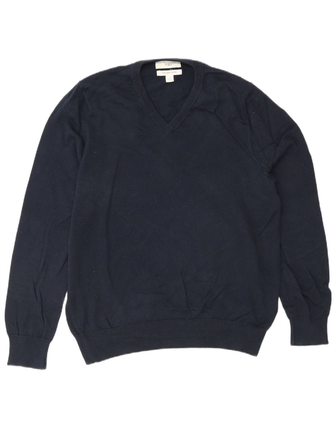 Marks & Spencer Mens V-Neck Jumper Sweater Medium Navy Blue Cotton