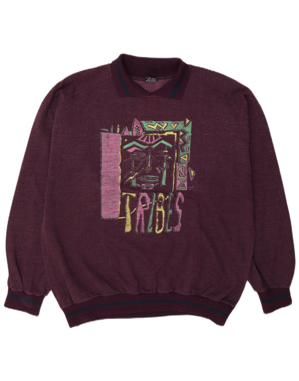 C&A Mens Graphic Polo Neck Sweatshirt Jumper EU 52/54 Large Burgundy Cotton