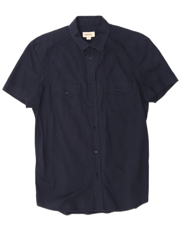 Diesel Mens Short Sleeve Shirt Large Navy Blue Cotton