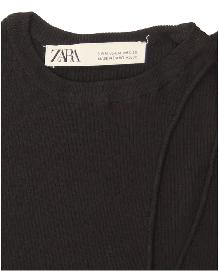 Zara Womens Crop Vest Top UK 12 Medium Black