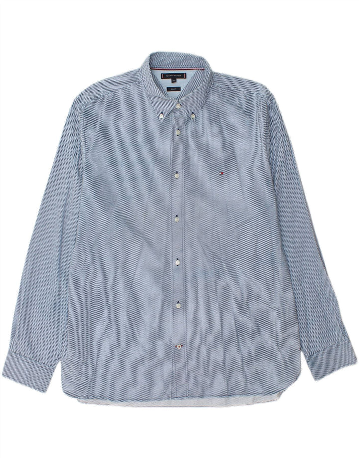 TOMMY HILFIGER Mens Regular Fit Shirt 2XL Blue Spotted Cotton