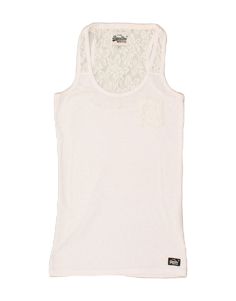 SUPERDRY Womens Vest Top UK 4 XS White | Vintage Superdry | Thrift | Second-Hand Superdry | Used Clothing | Messina Hembry 