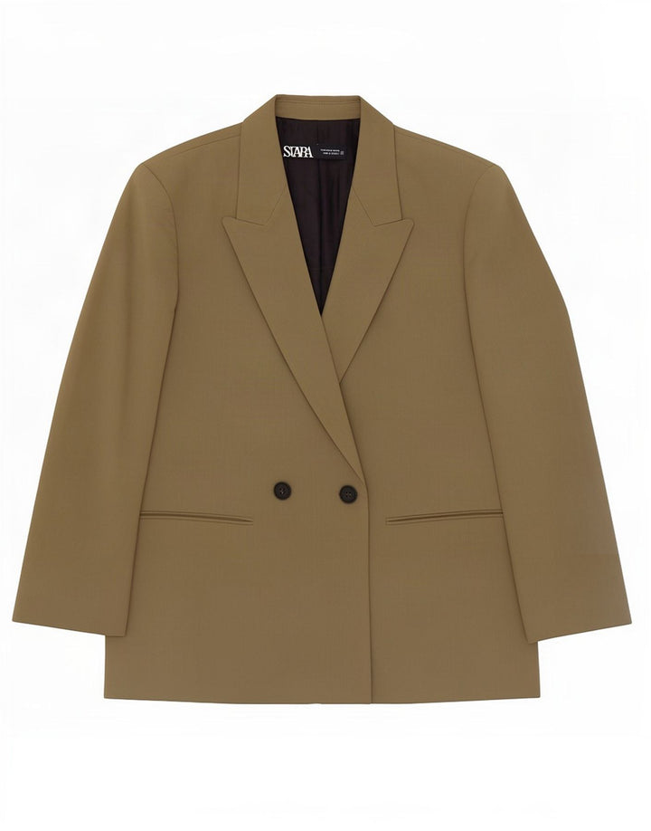 Zara Womens Double Breasted Blazer Jacket UK 14 Medium Khaki Polyester