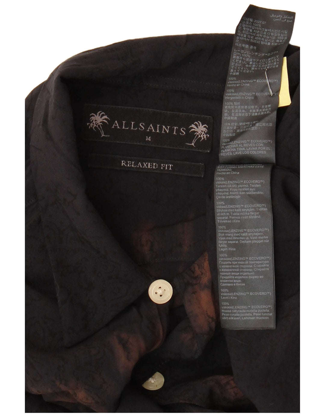 ALL SAINTS Mens Relaxed Fit Short Sleeve Shirt Medium Black Tie Dye