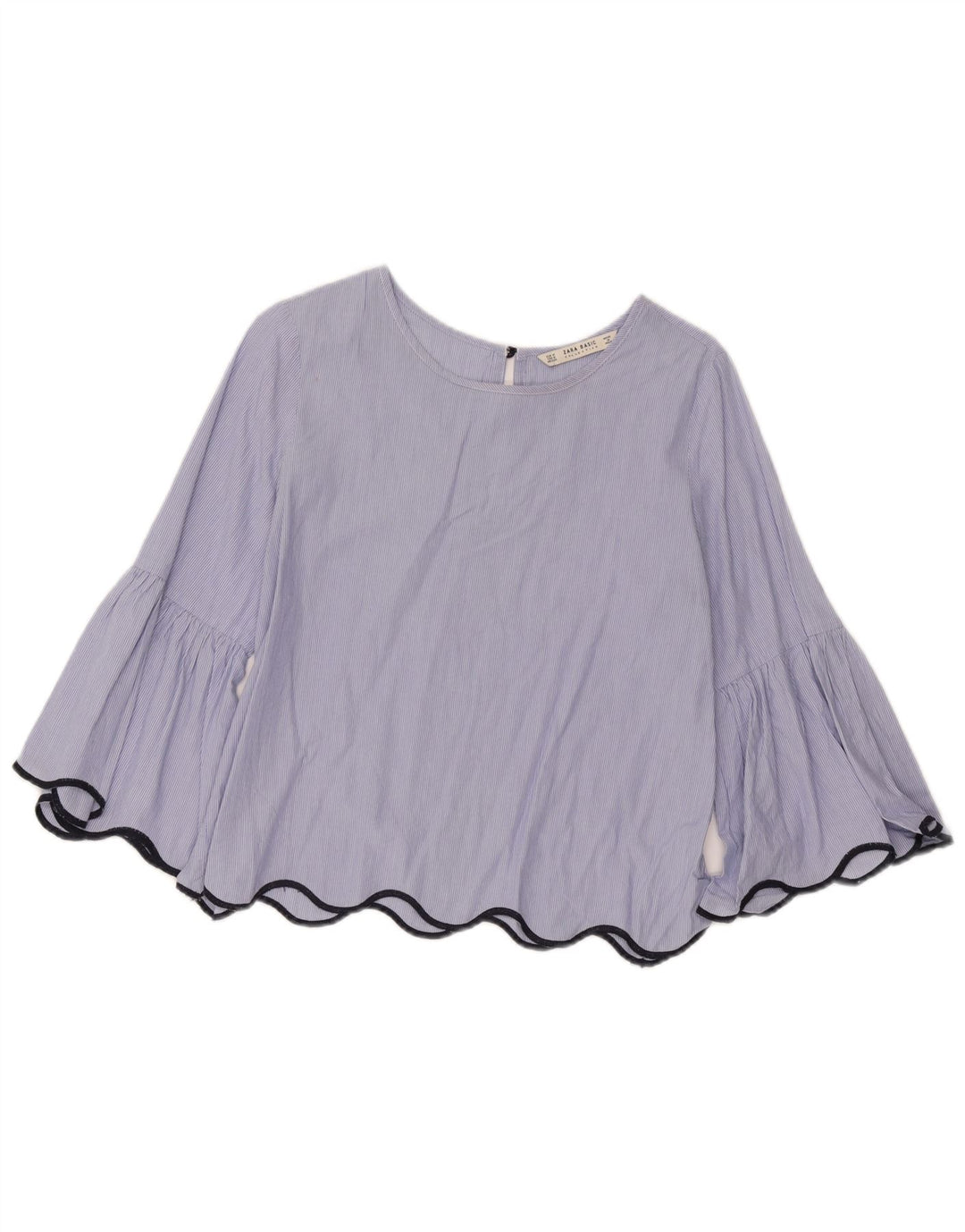 Zara Womens Crop 3/4 Sleeve Blouse Top UK 14 Medium Blue Striped