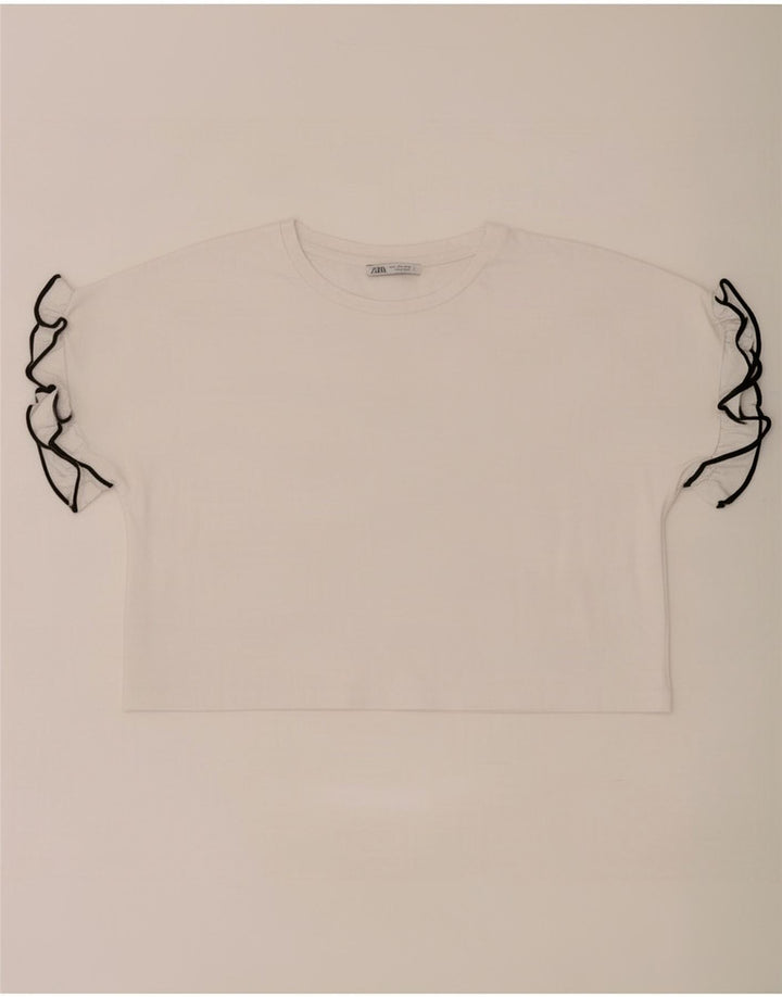 Zara Womens Crop Oversized Blouse Top UK 10 Small White Cotton