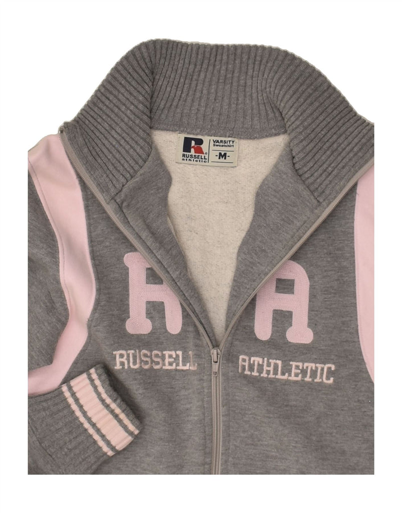 RUSSELL ATHLETIC Womens Graphic Tracksuit Top Jacket UK 12 Medium Grey | Vintage Russell Athletic | Thrift | Second-Hand Russell Athletic | Used Clothing | Messina Hembry 