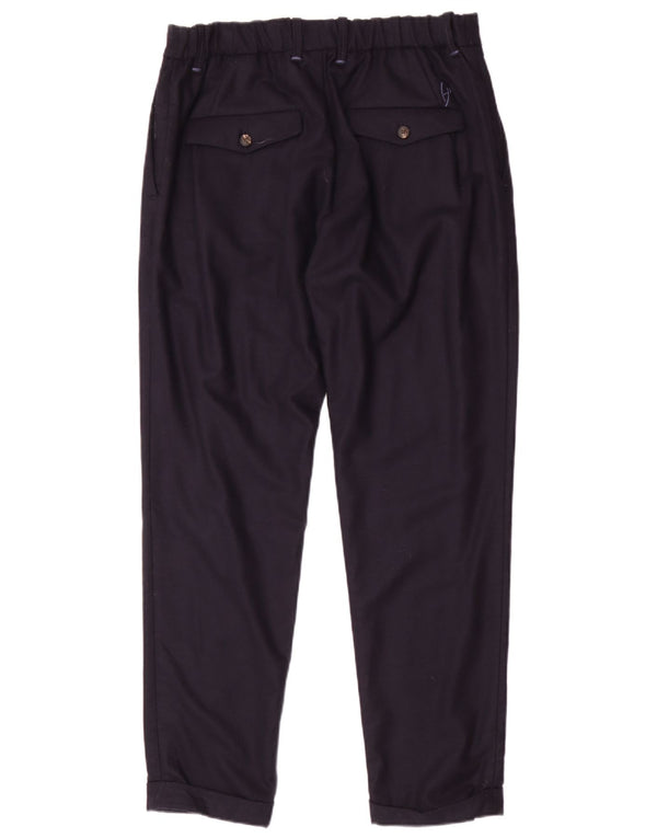Handpicked Mens Tapered Casual Trousers W36 L32 Navy Blue Wool
